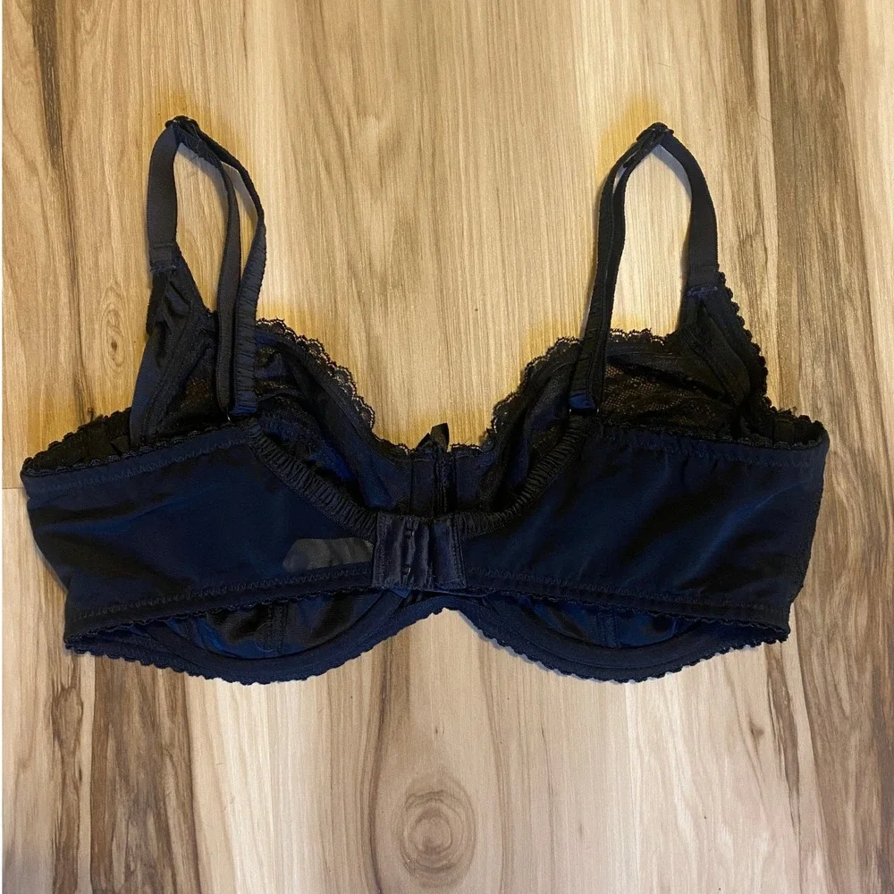 Pour Moi Black Lace Underwire Bra PM-15509 UK 36F US 36G Floral Scalloped Trim